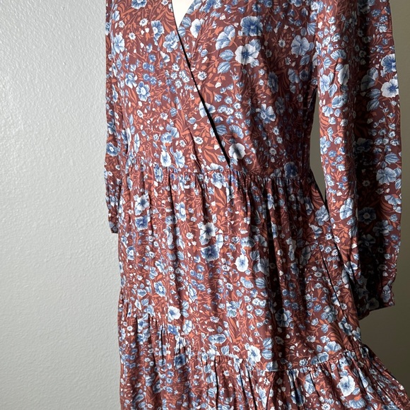 Madewell Rust Floral V-Neck Maxi Dress with Blue Flowers - Picture 6 of 11